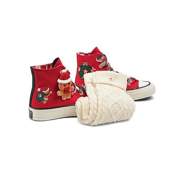 Converse Chuck 70 Hi Christmas 'Gingerbread & Knit Sock' Red A12454C MENS SZ 12 - Picture 15 of 16